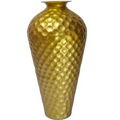 Elegant 25-Inch Gold Hammered Metal Floor Vase