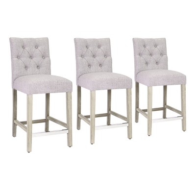 WestinTrends Hayes 24" Linen Fabric Tufted Counter Stool (Set of 3)