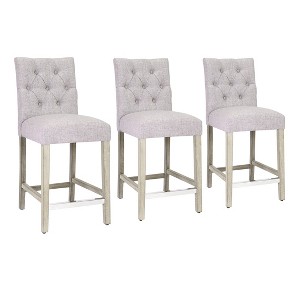 WestinTrends Hayes 24" Linen Fabric Tufted Counter Stool (Set of 3) - 1 of 4