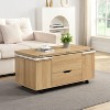 Vynxaria Modern Multi-Functional Lift-Top Coffee Table with 4 Storage Stools, Lockable Casters, Natural & White for Modern Living Spaces - 4 of 4