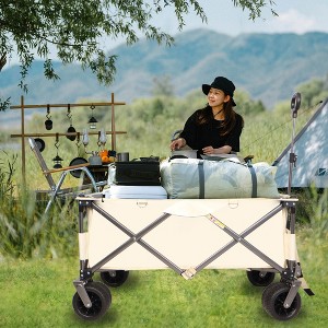 SKRAN Heavy Duty Utility Beach Folding Wagon Cart for Sand with Big Wheels, Adjustable Handle Drink Holders for Shopping,Camping,Garden and Outdoor - 1 of 4