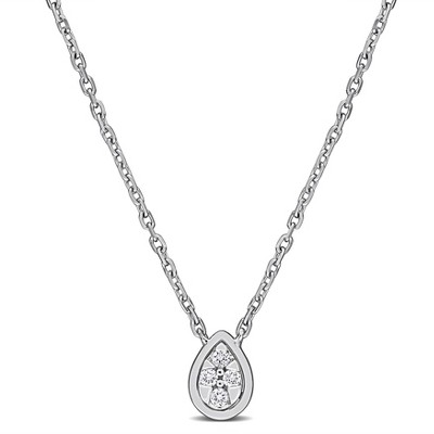 EVERLY JEWELRY | 14K White Gold Diamond Accent Teardrop Necklace, 17 inc