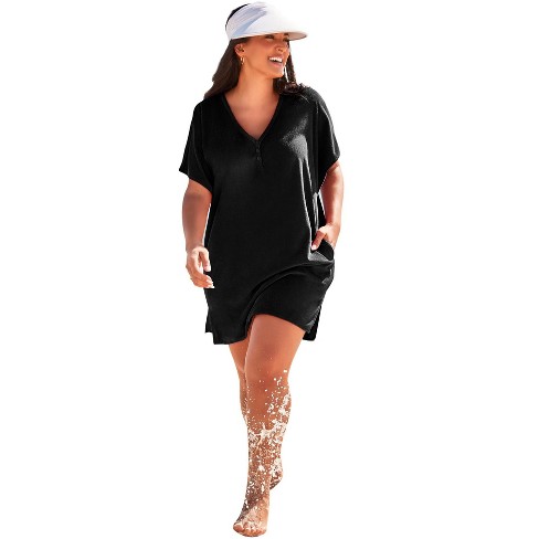 Swimsuits For All Women's Plus Size French Terry Lightweight Cover Up  Tunic, 10/12 - Black : Target