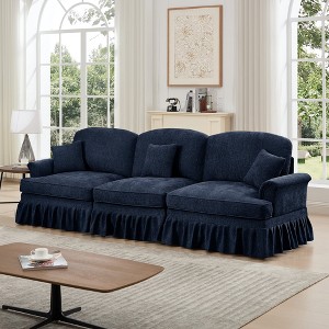 Hrinhom 107"W Elegant Mid Century Large 3 Seater Sofa Couch with Flared Arms and Removable Ruffles Pleats Skirts - 1 of 4