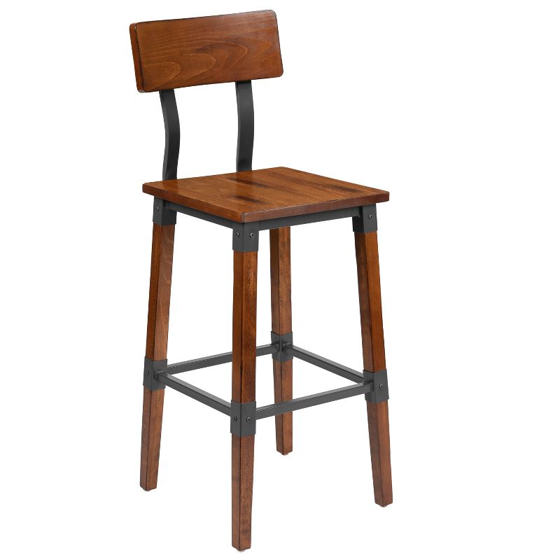 Flash Furniture 2 Pack Rustic Antique Walnut Industrial Wood Dining Barstool, 5 of 15
