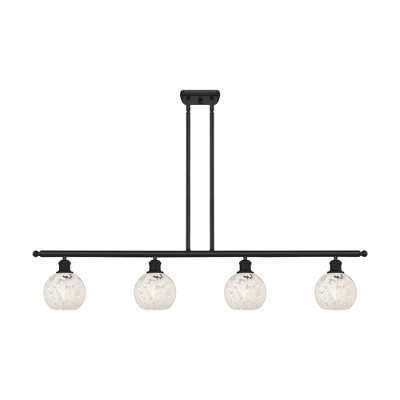 White Mouchette - 4 Light Stem Hung Island In Modern Style-8.5 Inches Tall and 48 Inches Wide