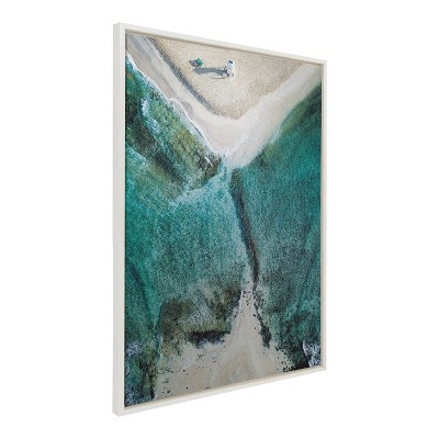 Kate & Laurel All Things Decor 28"x38" Sylvie Poipu Beach Kauai Framed Metallic Canvas Wall Art by Rachel Dowd: Coastal Scene