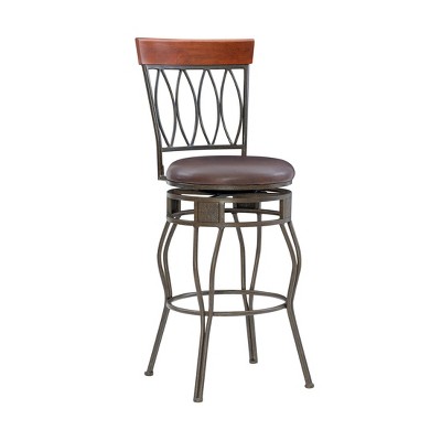 29" Four Oval Barstool with Upholstered Seat Brown Metal - Linon