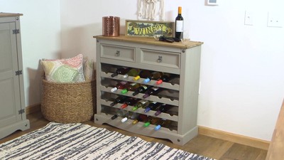 Gray Solid Pine 28-Bottle Wine Rack Cabinet with Drawers
