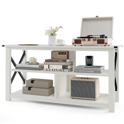 Tangkula Modern Entertainment Center Farmhouse TV Stand for TV's up to 55"w/ Open Shelves