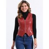 Allegra K Women's Faux Leather Waistcoat V Neck Sleeveless Zipper Motorcycle Biker Vest Jacket - 2 of 4