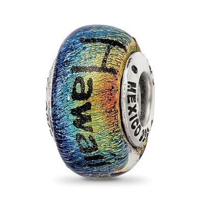 Black Bow Jewelry Hawaii & Palm Trees Orange Dichroic Glass & Sterling Silver Bead Charm