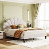 Okak Queen Platform Bed Frame with Flower Pattern Headboard Velvet Upholstered Bedroom Furniture Strong Wood Slats Easy Assembly Noise-Free, Beige - 3 of 4