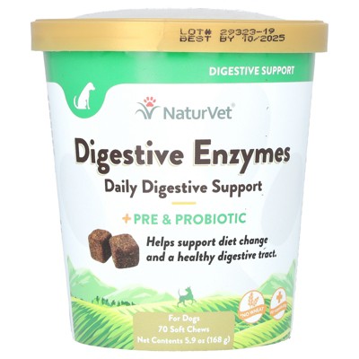 NaturVet Digestive Enzymes Daily Digestive Support + Pre and Probiotic, For Dogs, 70 Soft Chews, 5.9 oz (168 g)