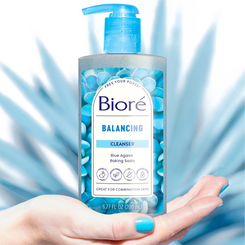 Biore Blue Agave + Baking Soda Balancing Pore Combination Skin Cleanser, Gently Exfoliates Skin - Fresh - 6.77 fl oz, 4 of 10