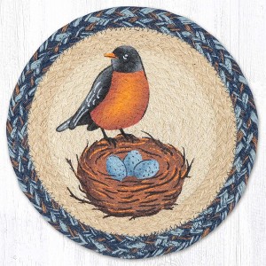 Earth Rugs Robin with Nest Printed Round Jute Trivet 10"x10" Rustic Hot Pad - 1 of 3