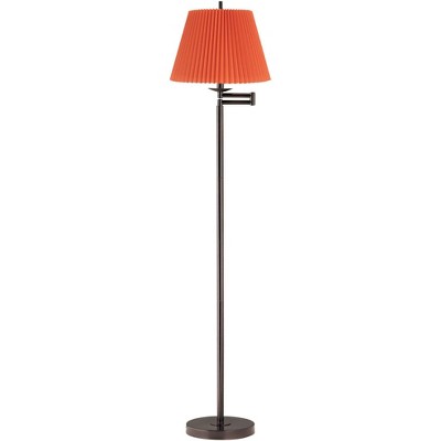 360 Lighting 60" High Orange Pleated Shade Bronze Swing Arm Floor Lamp