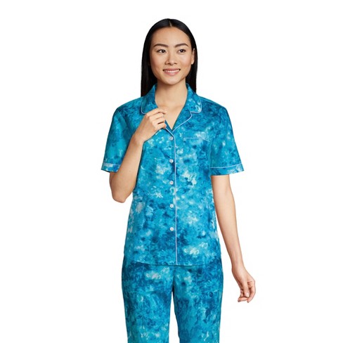 Lands' End Women's Petite Short Sleeve Cotton Poplin Pajama Shirt