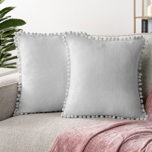 PAVILIA Set of 2 Pom Pom Throw Pillow Covers, Decorative Pompom Fringe Square Cushion Cases for Couch Sofa Bed - 1 of 4