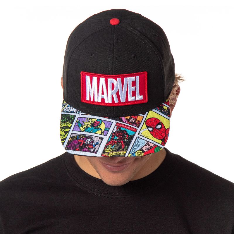 Marvel Mens' Comic Scenes Halftone Precurve Snapback Cap Hat OSFM Black, 3 of 5