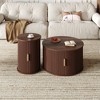 Set of 2 Nesting Coffee Table Cocktail Table Center Table Round Fluted End Table Sofa Side Table Accent Table Nightstand with Sliding Door -ModernLuxe - 3 of 4