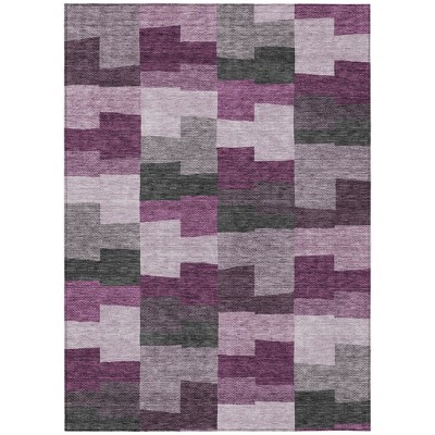 Merlot Mauve And Charcoal Geometric Washable Indoor Outdoor Area Rug