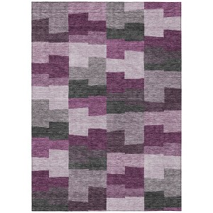 Merlot Mauve And Charcoal Geometric Washable Indoor Outdoor Area Rug - 1 of 4