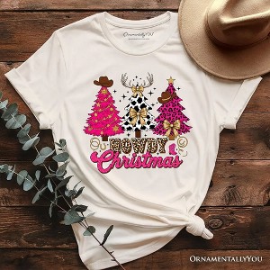 Howdy Pink Christmas Western Christmas T-Shirt, Leopard Print Retro Holiday Tee | OrnamentallyYou - 1 of 4
