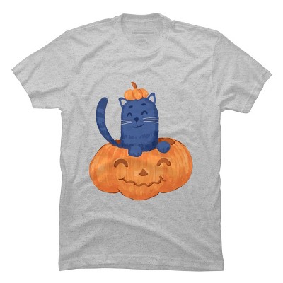 Men's Design By Humans Halloween Cat In A Pumpkin By wubbadub T-Shirt