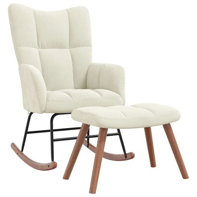 vidaXL Rocking Chair with a Stool Cream White Velvet