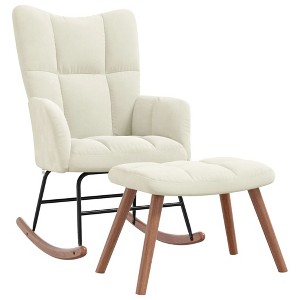 vidaXL Rocking Chair with a Stool Cream White Velvet - 1 of 4