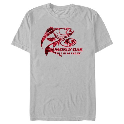 Men's Mossy Oak Bass Fishing Red Logo Graphic Tee Silver Large