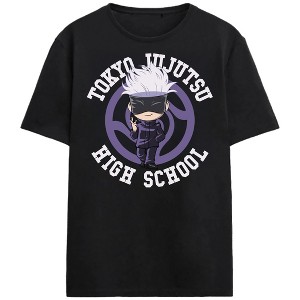 Jujutsu Kaisen Chibi Satoru Tokyo High School Logo Adult Black Crew Neck Short Sleeve T-shirt - 1 of 3