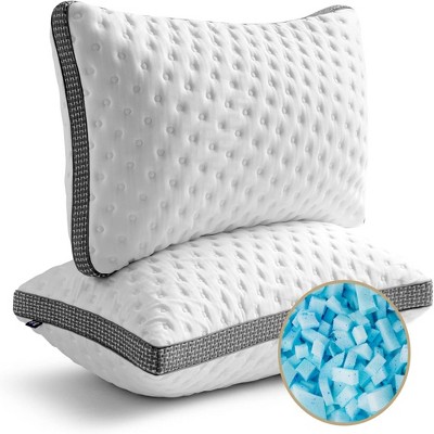 DSVIMOY Support Pillow Cooling Gel Memory Foam Pillow Set with Smooth Washable Cover for Sleeping Comfort, Gray, 16.5"*11.8"*5.9"
