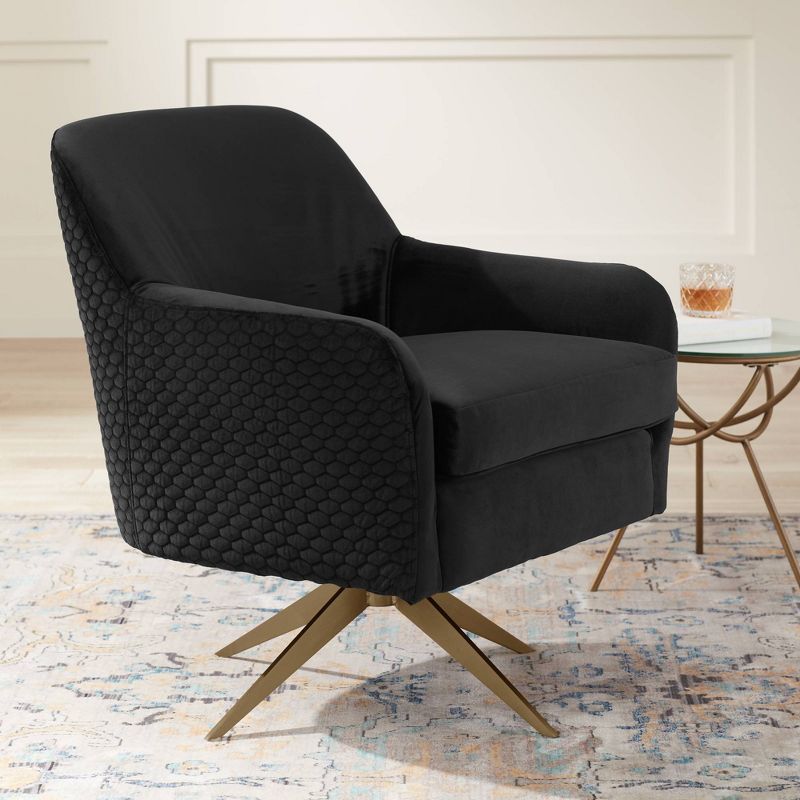 Studio 55D Ames Quilted Onyx Velvet Swivel Chair, 2 of 10