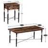 VECELO 3-Piece Coffee Table Set with Storage Drawers, End/Side Table Set for Living Room or Office, Industrial Metal Frame, Brown - 3 of 4