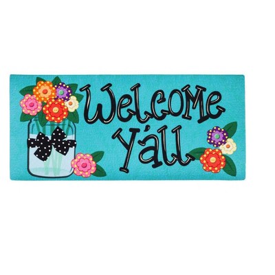 Evergreen Flag Welcome Y'all with Polka Dot Flowers Sassafras Switch Mat