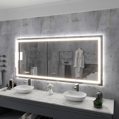 LED Front Light and Backlit Mirror for Bathroom,Anti-Fog, 3 mode Illumination,Vertical & Horizontal Mount