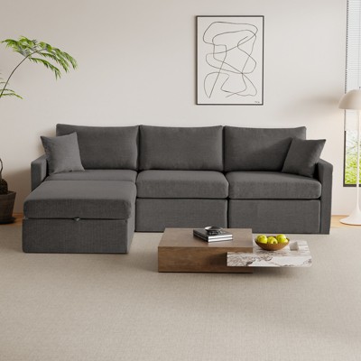 Vipbear 113" Modular Sectional Sofa with Storage Ottoman, Modern Chenille Convertible L Shaped Sectional Couches