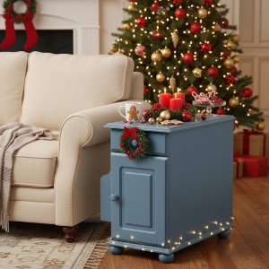 Homy Casa Vintage Flip Top End Table with USB Ports, Sofa Side Table with Cup Holders, Drawer & Bookshelf Storage, Living Room Accent Table - 1 of 4