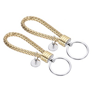 Unique Bargains Braided PU Leather Wallet Keychain with Stainless Steel Key Rings 2 Pcs - 1 of 3