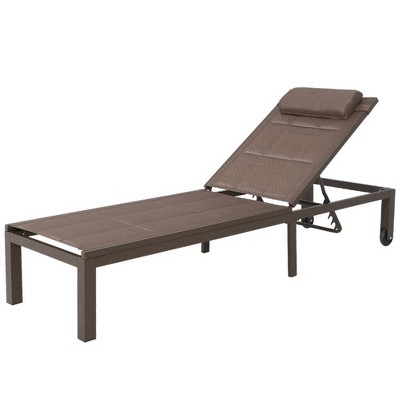 Outdoor Adjustable Quilted Chaise Lounge Chair with Wheels - Brown - Crestlive Products