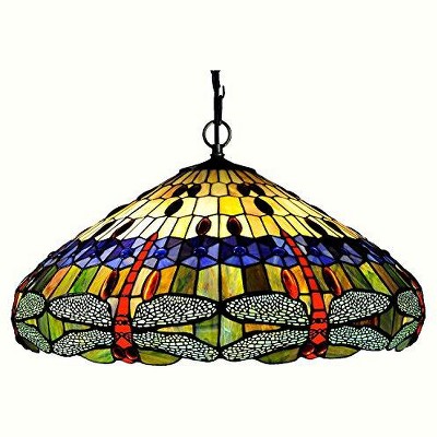 Chloe Lighting Scarlet Tiffany-Style 3 Light Dragonfly Downhanging Ceiling Pendant 24" Shade