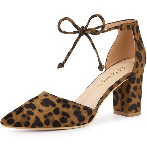 Allegra K Women's Ankle Tie Point Toe High Block Heel Dress Pumps - 1 of 4