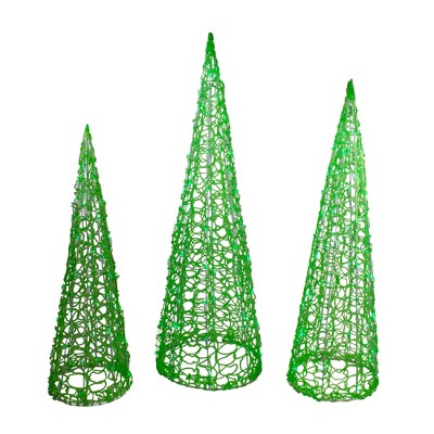 J. Hofert Co Set of 3 Green LED Lighted Cone Tree Christmas Outdoor Decoration