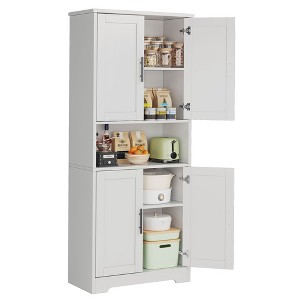 70in Tall Kitchen Pantry Cabinet with 4 Doors, Adjustable Shelves, Open Shelf, Tall Cupboard for Dining Room, Bathroom, Laundry Room - 1 of 4