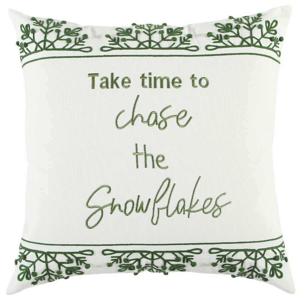 Photos - Pillowcase 20"x20" Oversize 'Take time to chase…' Square Throw Pillow Cover Green - R