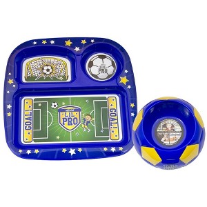 Remarkabowl 2-Piece Kids Sports Mealtime Set - Soccerbowl, Blue - 1 of 2