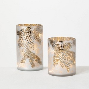 Sullivans Pinecone Glass Pillar Candle Holder Set of 2, 6"H & 7.75"H Gold - 1 of 4
