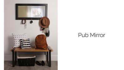 Rustic Graywash 36"x18" Wood Framed Pub Mirror with Metal Hooks